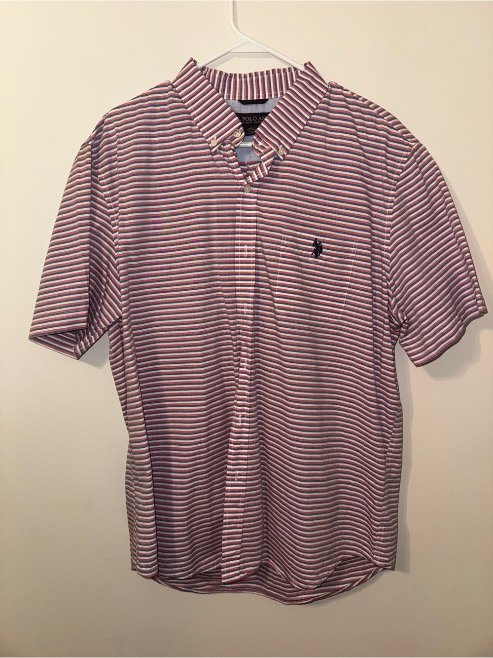 U.S. Polo Assn. Pink and White Striped Short-Sleeve Button-Down Shirt